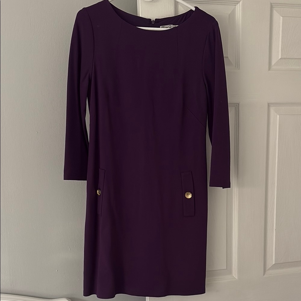 Eliza J Purple Sheath Dress with Crew Neck and 3/4 Sleeves